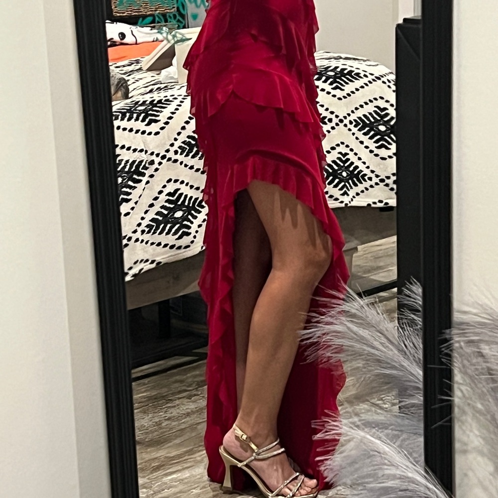 Burgundy Ruffled High-Low Dress